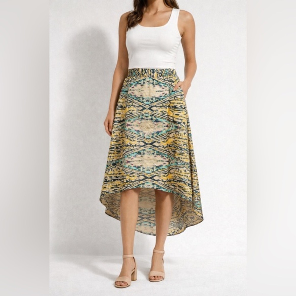 Express XS Abstract Print High-Low Midi Skirt Boho Geometric
